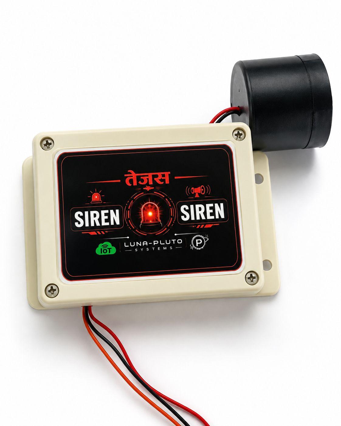 Compact vehicle over-speed siren alert controller unit with an external alarm buzzer and power wiring harness by Luna-Pluto Systems.